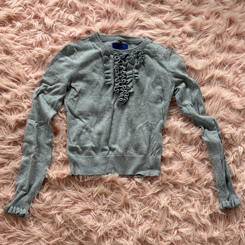 Gray Ruffled Long Sleeve Shirt